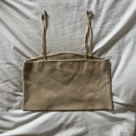 Forever 21 Knitted Crop tank top with embroided flower details | tan | Small - Picture 2 of 3